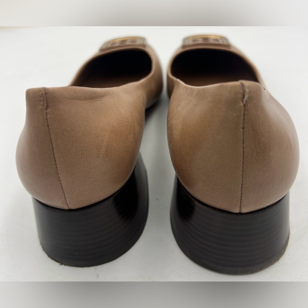TORY BURCH Georgia Leather 35mm Pump Square Heel Almond Flour Women’s Size 8.5 - Picture 4 of 15